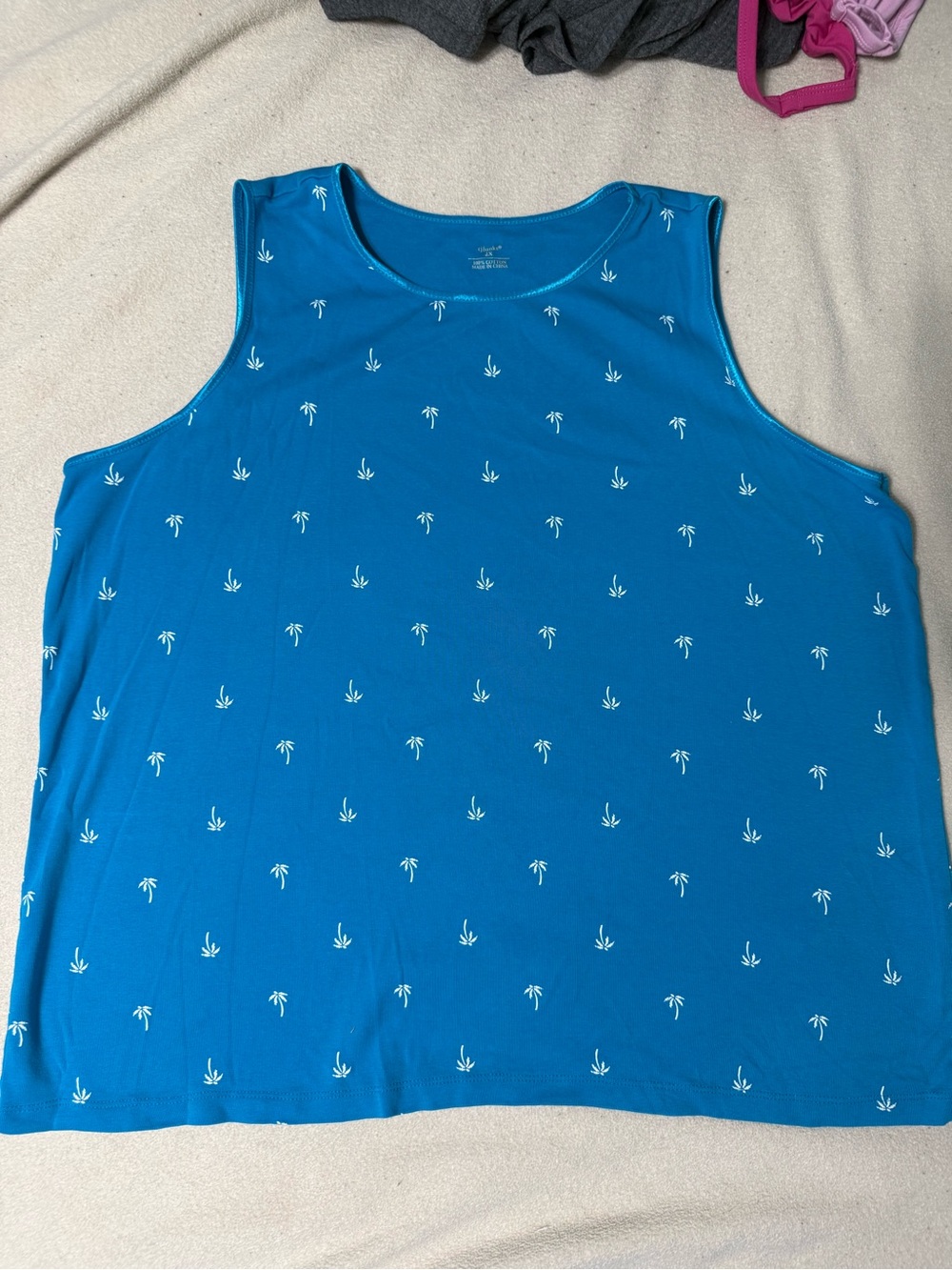 CJ Banks Blue Sleeveless Palm-Print Tank Top